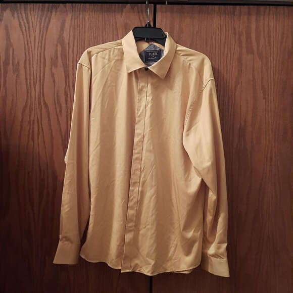 FLEX Men Luxury Collection Button-Up Long Sleeve Dress Shirt Gold Sz XL Prelove - Picture 1 of 10